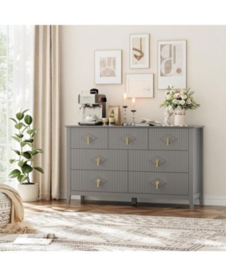 54"W 7-Drawer Modern Wood Chest with Metal Handles, Bedroom Storage Cabinet Dresser