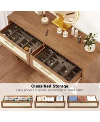 Rustic Caramel Burlap 6-Drawer Dresser, Spacious Storage Chest Made of MDF & Composite Wood for Bedroom Living Room or Hallway