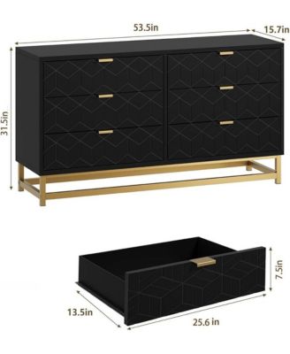 Modern 6-Drawer Bedroom Dresser with Large Storage and Gold Metal Accents for Entryway, Living Room or Closet
