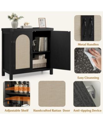 Rattan Sideboard Buffet Cabinet, Farmhouse Kitchen Accent Storage, Boho Wooden Coffee Bar Console for Dining Room, Living Room, Hallway