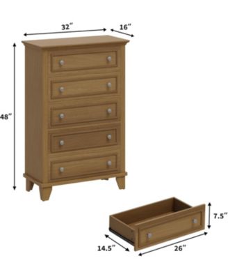 5-Drawer 48" Wood Chest with Deep Drawers, Modern Storage Organizer Tall Bedroom Dresser