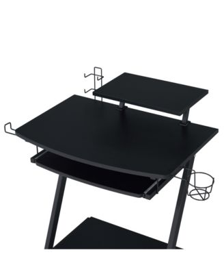 Black Gaming Desk with Keyboard Tray and Wheels 28Inch Mobile Workstation with Storage Compartment for Ergonomic Gaming and Work Setups