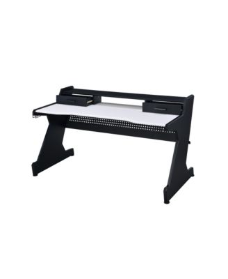 Black and White 2 Drawer Gaming Desk with 59Inch Wide Surface and Storage Compartments for Indoor and Outdoor Gaming Stations