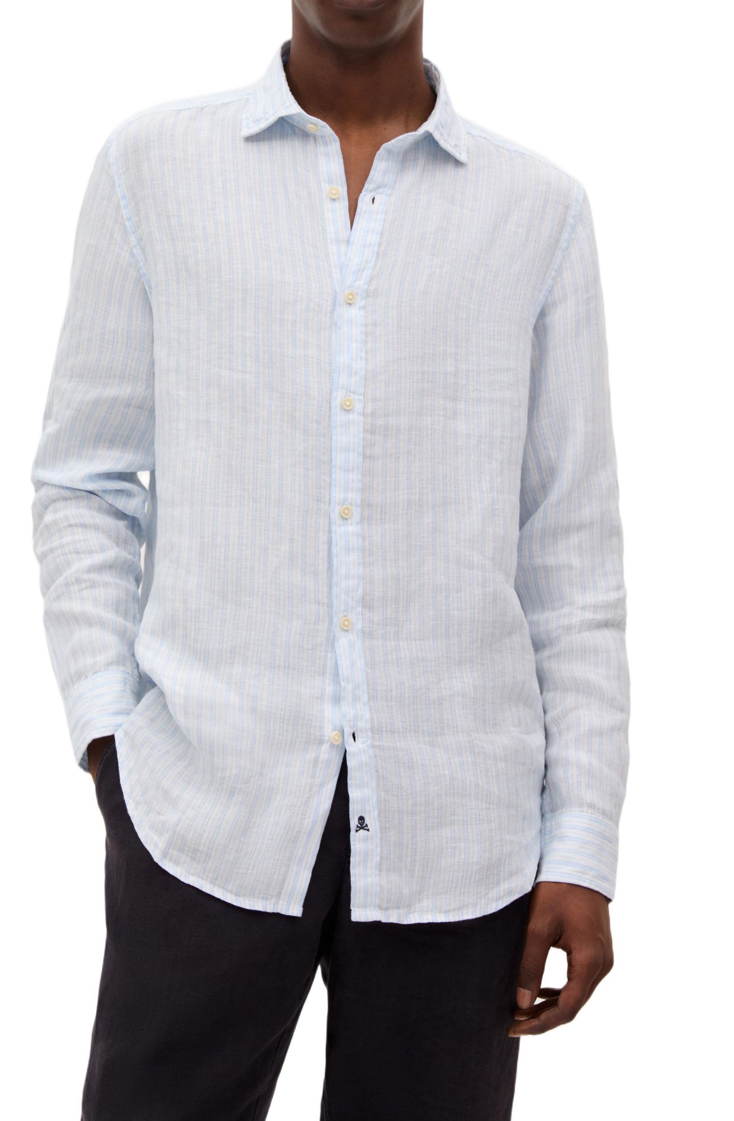 Мужская рубашка Scalpers New Fancy Linen Shirt., цвет: Skyblue Stripes — фото 1