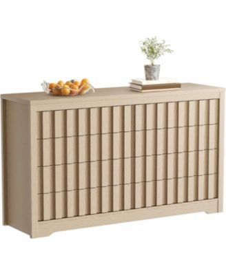 8-Drawer Fluted Bedroom Dresser, Modern Handleless Wood Storage Chest with Deep Drawers for Living Room or Hallway, Natural Oak