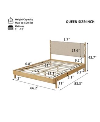  Modern Queen Bed Frame Set with 2 Nightstands, Beige Wood Platform Bed