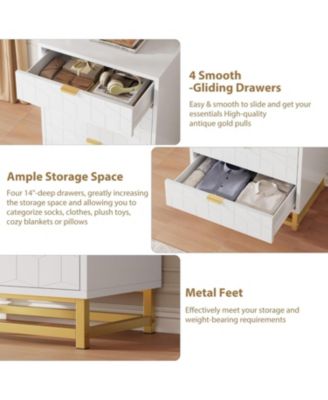 Modern 4-Drawer Dresser with Gold Metal Legs & Handles, Wide Wood Storage Chest for Bedroom, Living Room & Hallway
