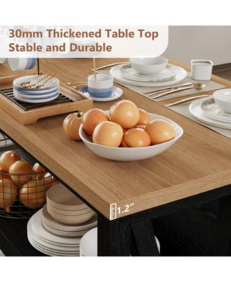 Wooden Kitchen Island with Power Outlet & LED Lights, 47" Kitchen Island Table with Storage, 3-Tier Bakers Rack, Coffee Bar Table with Hooks