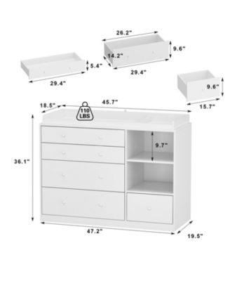 5-Drawers Changing Table, Dresser Vanity Table Chest of Drawers Storage Cabinet with Shelf