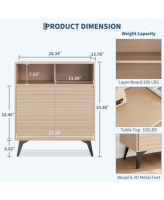 Fluted Storage Cabinet with Metal Legs, Mid Century Modern Sideboard, Buffet Credenza for Living Room or Entryway