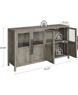 55" Sideboard Buffet Cabinet with 4 Glass Doors, Display Coffee Bar & Wine Storage, Modern Farmhouse Credenza for Dining Room, Kitchen, Living Room