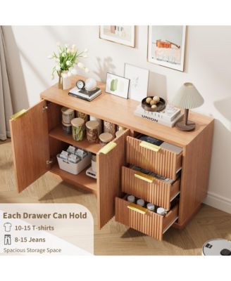 47 in Modern Sideboard Buffet Cabinet with 3 Drawers and 2 Door Storage Wood Buffet Table