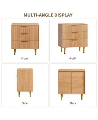 Fluted Dresser for Bedroom,Wooden Chest of Drawers with Metal Handle & Feet