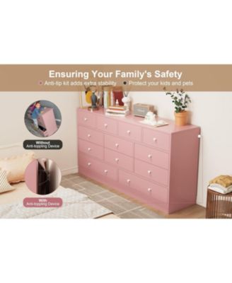 12 Drawer Dresser for Bedroom, 61 in Long Modern Pink Dresser TV Stand