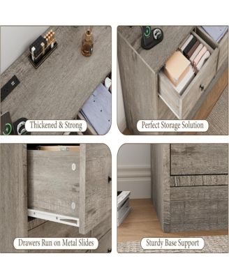 12 Drawer Dresser for Bedroom, 61 in Long Modern Grey Dresser TV Stand with Charging Station