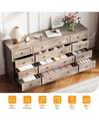 12 Drawer Wooden Dresser Wide TV Stand for 65 Inch TV Modern Bedroom Storage Chest Clothes Organizer for Living Room Hallway