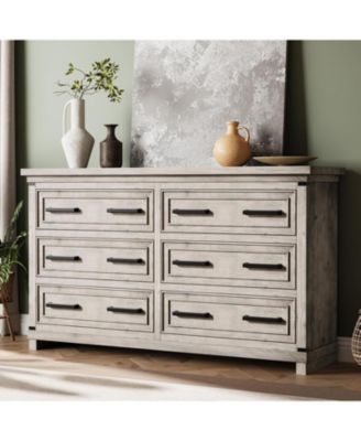 Farmhouse 6 Drawer Dresser for Bedroom Rustic Wood Chest of Drawers Vintage Storage Organizer for Living Room TV Stand 55 Inch