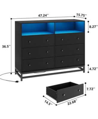 Large-Capacity 6-Drawer Wood Storage Cabinet with LED Lights, Modern Dresser