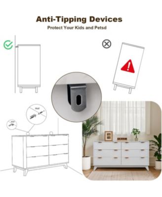 54" Farmhouse Style 6-Drawer Chest with Faux Marble Top, Wide Wood Dresser for Bedroom & Living Room