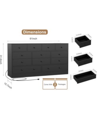 12 Drawer Dresser for Bedroom, 61 Inch Wood Dresser with Power Outlet