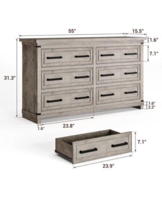 Dresser for Bedroom with 6 Drawers, Farmhouse Chests of Drawers, 55" Wide Wood Dresser with Natural Texture