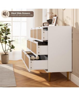 Rattan 7 Drawer Dressers for Bedroom, Tall Dresser with Deep Drawers, Large Chest of Drawers for Closet with Wide Top