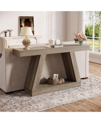 Farmhouse Console Table, 55-Inch Rustic Sofa Table with Storage, Industrial Wooden Entryway Table for Hallway, Living Room