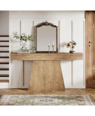 63" Console Table, Farmhouse Entryway Table with Trapezoidal Base, Narrow Long Wood Sofa Table