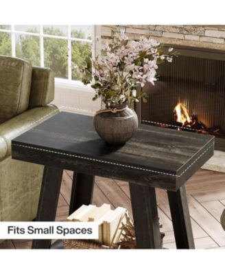 2-Tier Wooden End Table, Farmhouse Small Sofa Side Table with Storage, Rustic Grey