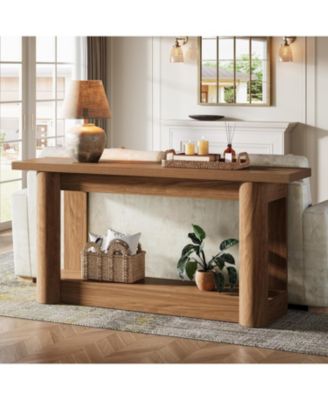 63-Inch Farmhouse Console Table, Narrow Long Sofa Table Behind Couch, 2-Tier Storage Entryway Furniture