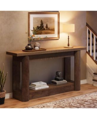 63-Inch Farmhouse Console Table, Narrow Long Sofa Table Behind Couch, 2-Tier Storage Entryway Furniture