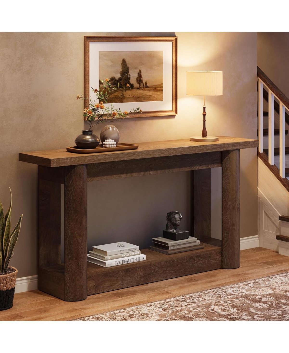 Tribesigns 63-Inch Farmhouse Console Table, Narrow Long Sofa Table Behind Couch, 2-Tier Storage Entryway Furniture