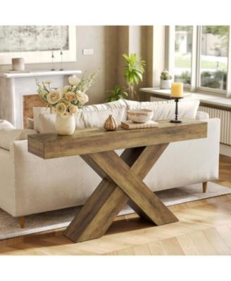 Console Table, 55-Inch Entryway Table with X-Shaped Design, Narrow Sofa Table, Rustic Brown