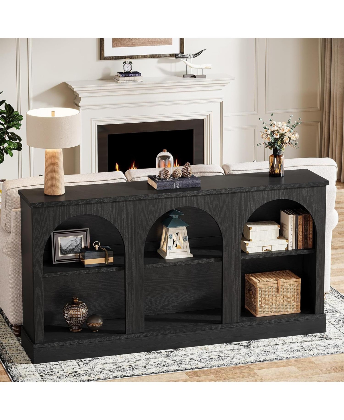 Tribesigns Farmhouse Console Table, 63-Inch Long Entryway Table with 3 Tier Storage, Wooden Rectangular Sofa Behind The Couch