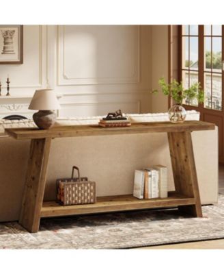 70.9" Solid Wood Console Table, Narrow Long Sofa Table with 2-Tier Storage, Farmhouse Entryway Table