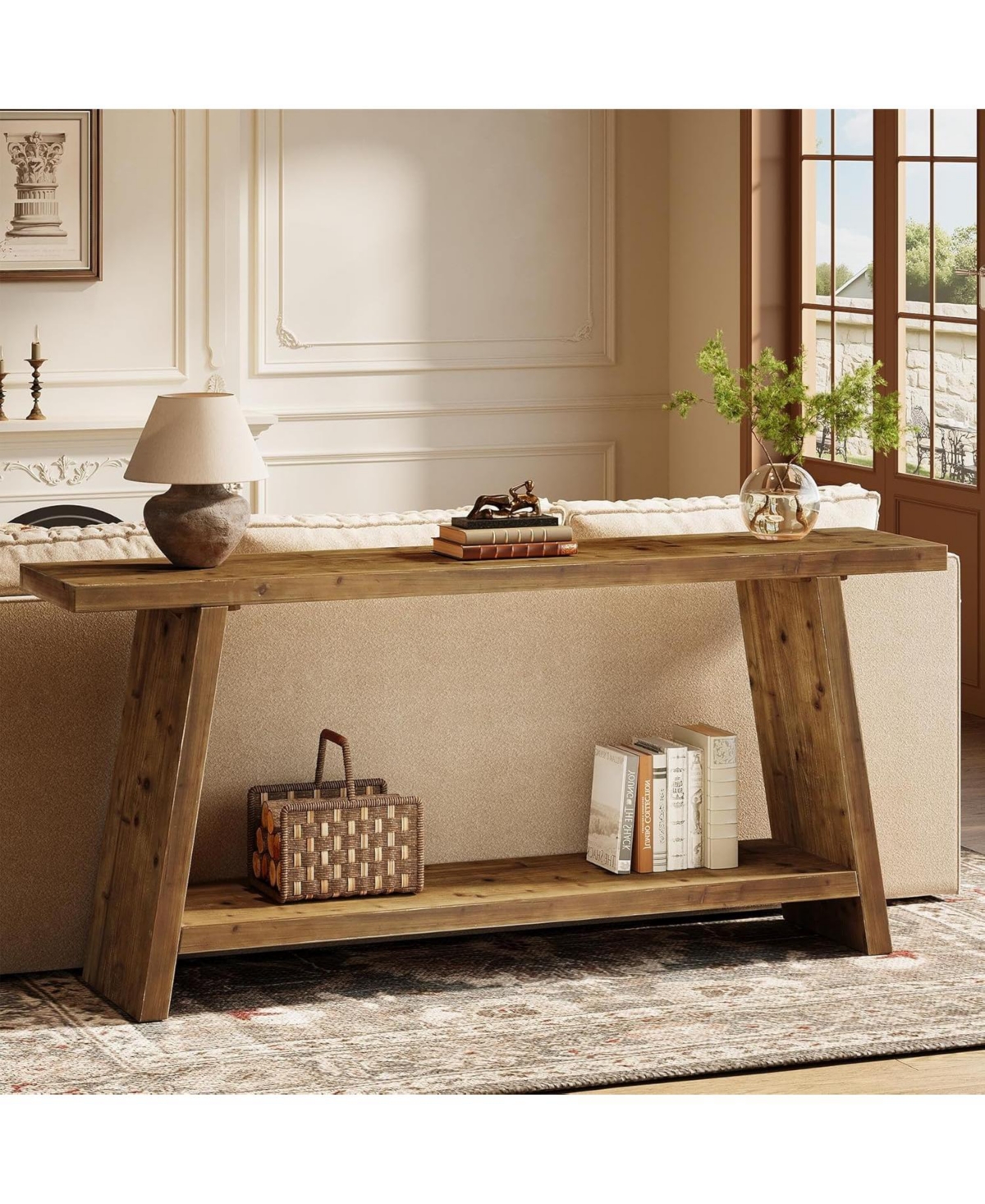 Tribesigns 70.9" Solid Wood Console Table, Narrow Long Sofa Table with 2-Tier Storage, Farmhouse Entryway Table