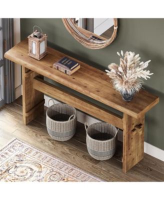 Solid Wood Console Table for Entryway, 63-Inch Long Farmhouse Sofa Table Behind Couch