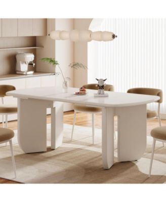 63" Large Rectangle Kitchen Table with Rounded Edges, Modern Table with Curved Base