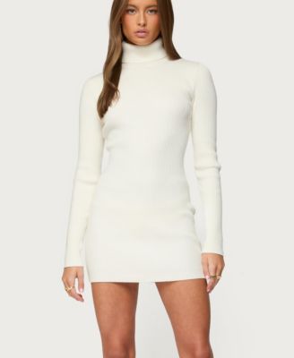 Women's Turtle Neck Ribbed Knit Mini Dress