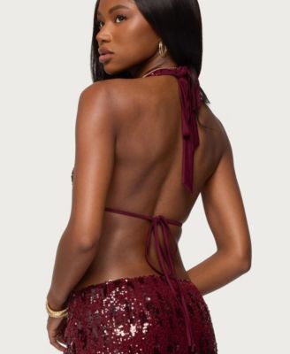 Women's Dalis Fringed Sequin Split Front Top