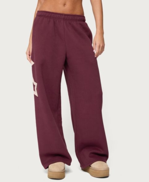 Женские брюки Edikted Starly Straight Leg Sweatpants, цвет: Бордовый