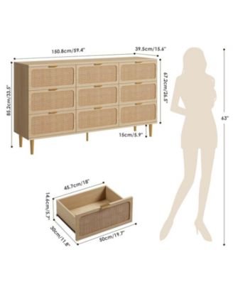 Rattan 9 Drawer Dressers for Bedroom