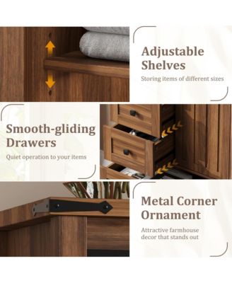 Farmhouse 5 Drawer Dresser for Bedroom, 48" Tall Wood Dresser Chest of Drawer with Sliding Barn Door