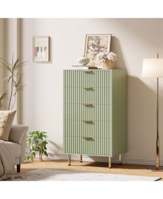 Fluted 5 Drawer Storage Dresser, Tall Modern Chest with Ample Deep Drawers and Wide Top