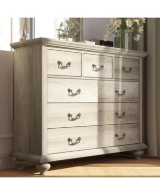 Rustic Grey 9-Drawer Bedroom Dresser, 37.8" Tall Wood Chest with Wide Drawers & Carved Metal Handles, Sturdy Organizer for Living Room Hallway