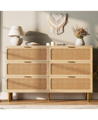 6-Drawer Bedroom Dresser, Large Double Chest with Deep Drawers, Wood Storage for Closet Living Room Hallway Kids Room