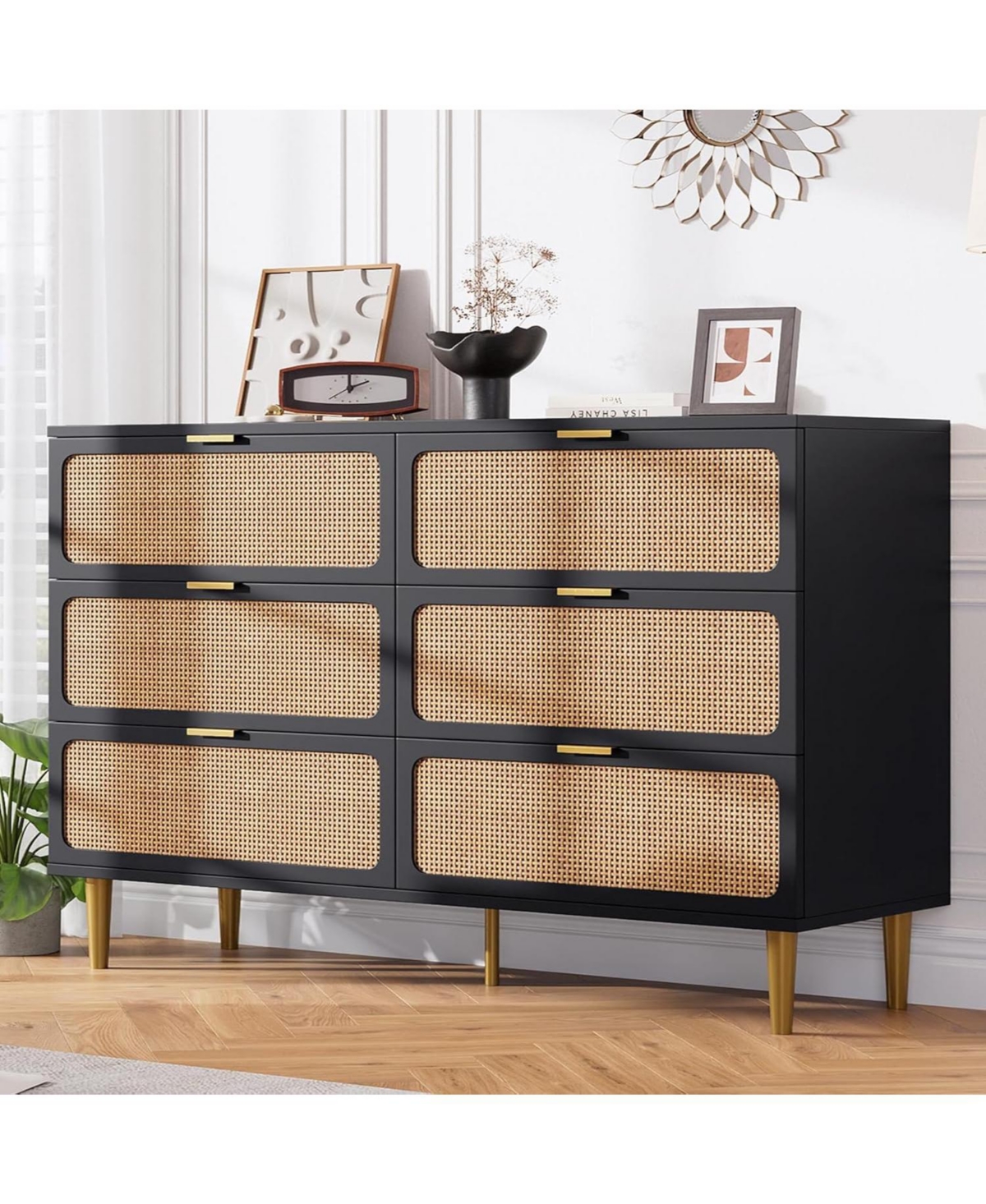 gaomon 6-Drawer Bedroom Dresser, Large Double Chest with Deep Drawers, Wood Storage for Closet Living Room Hallway Kids