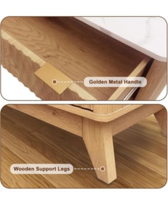 54" Farmhouse 6-Drawer Dresser with Drip-Pattern Front and Faux Marble Top, Wide Wood Storage Chest for Bedroom, Nursery, or Hallway