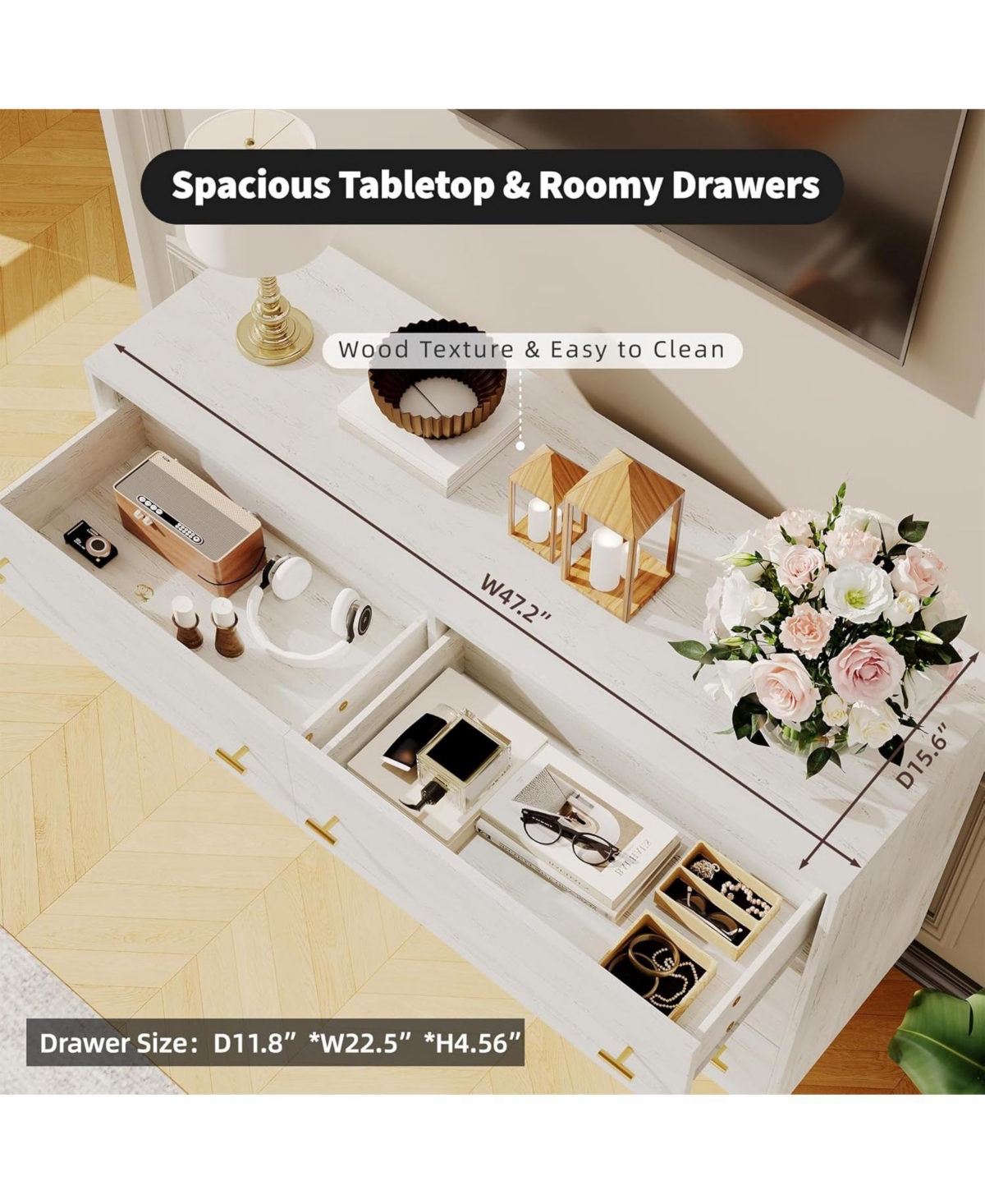 gaomon Farmhouse 6-Drawer Bedroom Dresser, 47.2" Wide Rustic Chest with Bar Pulls and Natural Texture for Living Room or Entryway