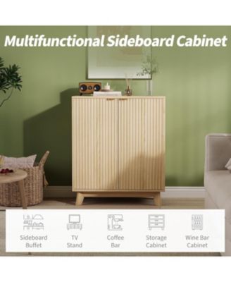 Fluted Accent Buffet Cabinet with Storage 2-Door Mid-Century Sideboard with Adjustable Shelves Console Table for Living Room Kitchen Entryway